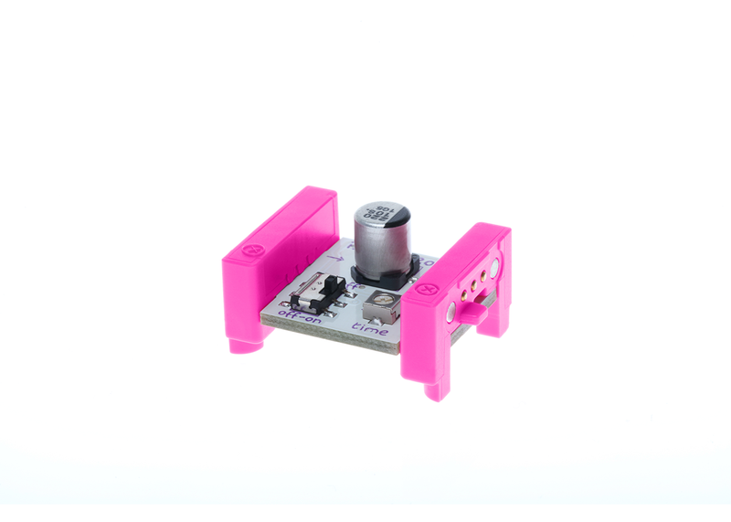 Pink littleBits i17 timeout bit side view.