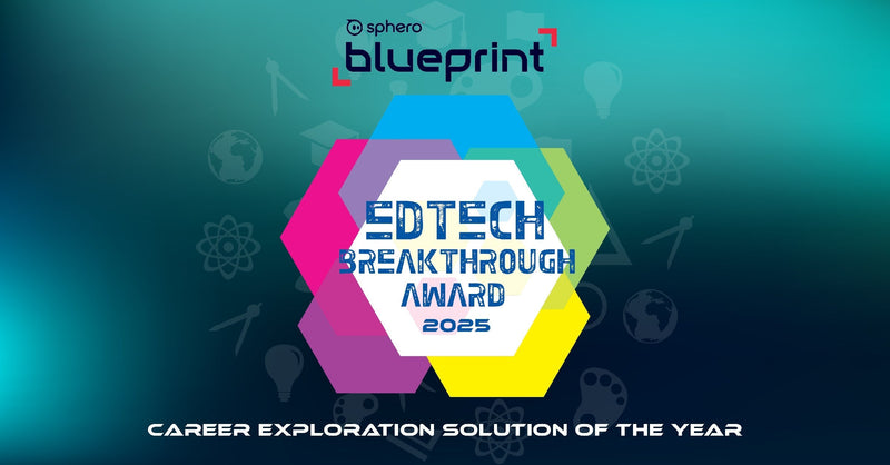 Sphero Bluepring logo with EdTech Breakthrough badge for 2025 Career Exploration Solution award.