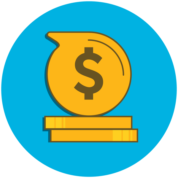 Icon featuring stacked coins with a money symbol. 