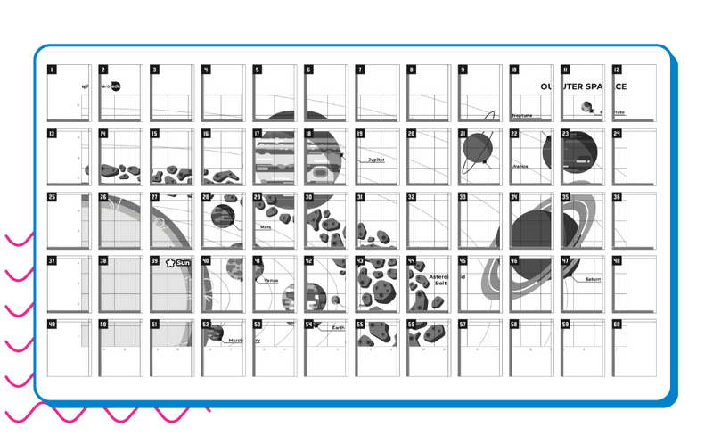 Diagram of individual printed pages for the code mat.