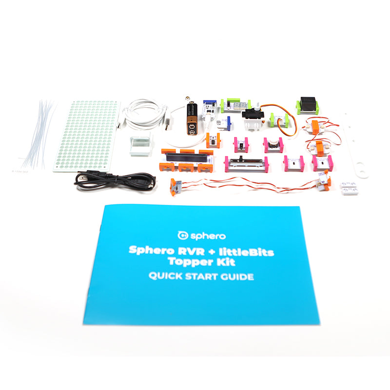 A display of what's included within the Sphero Mini Activity Kit. 