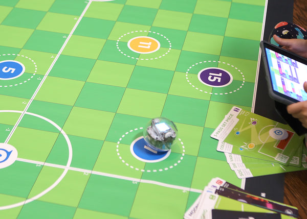 BOLT STEAM robot on soccer code mat.