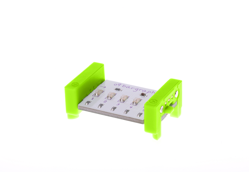 Green littleBits o9 bargraph side view.