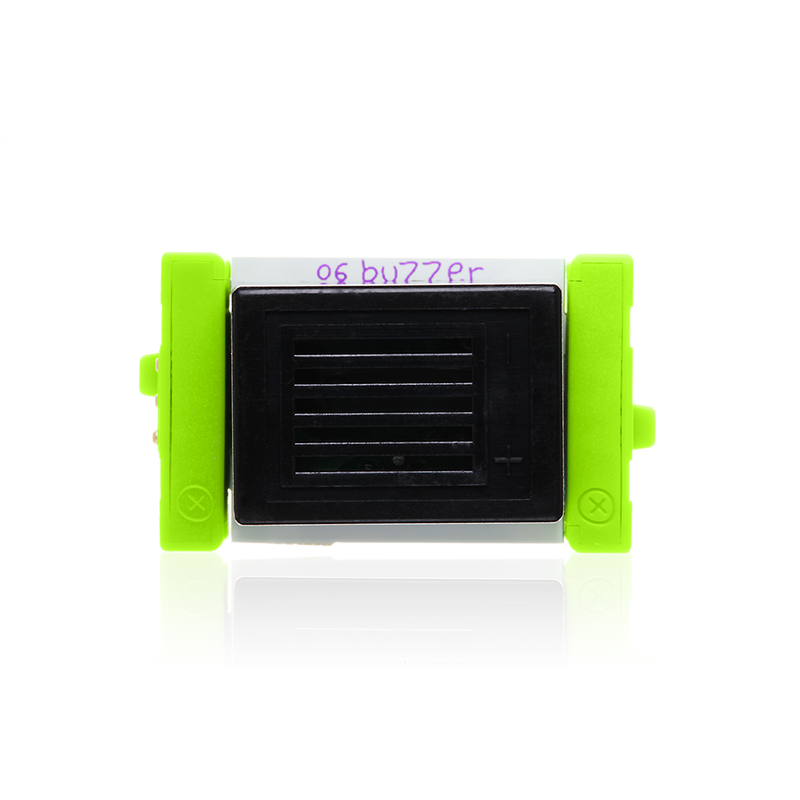 Green littleBits o6 buzzer.