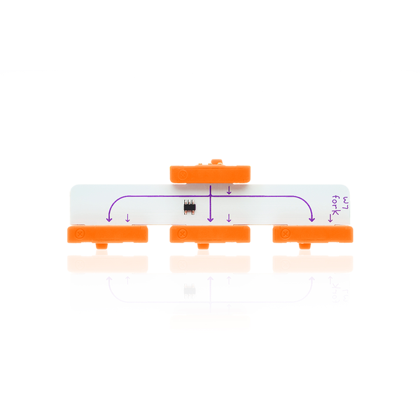 Orange littleBits w7 fork bit.