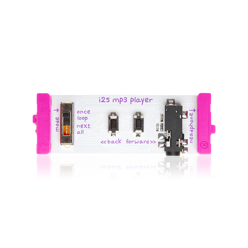 Pink littleBits i25 MP3 player bit.