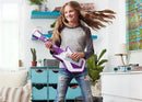 Girl playing with electronic music guitar.