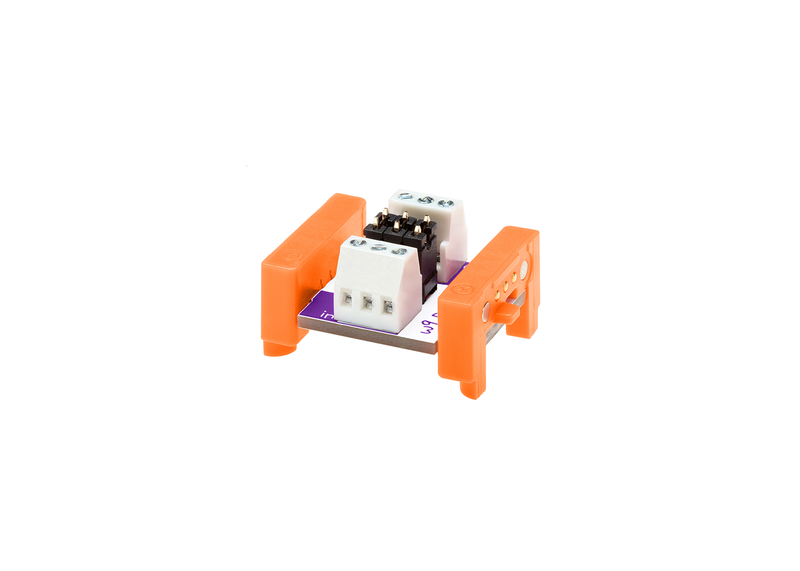 Orange littleBits w9 proto bit side view.