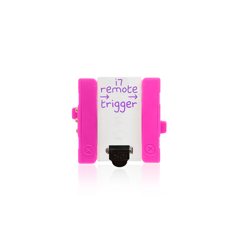 Pink littleBits i7 remote trigger bit.