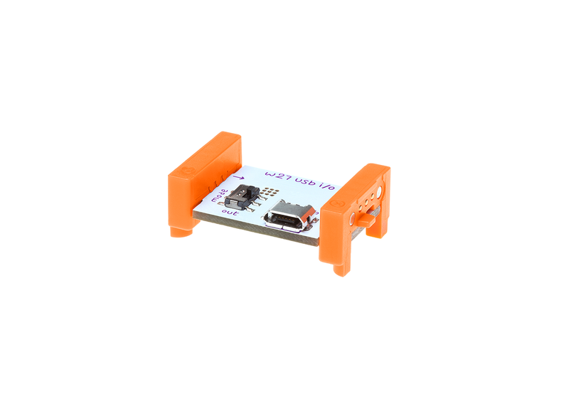 Orange littleBits w27 USB I/O bit side view.