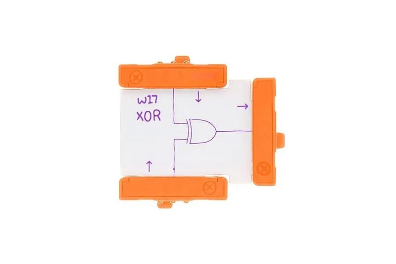 Orange littleBits w17 XOR bit.